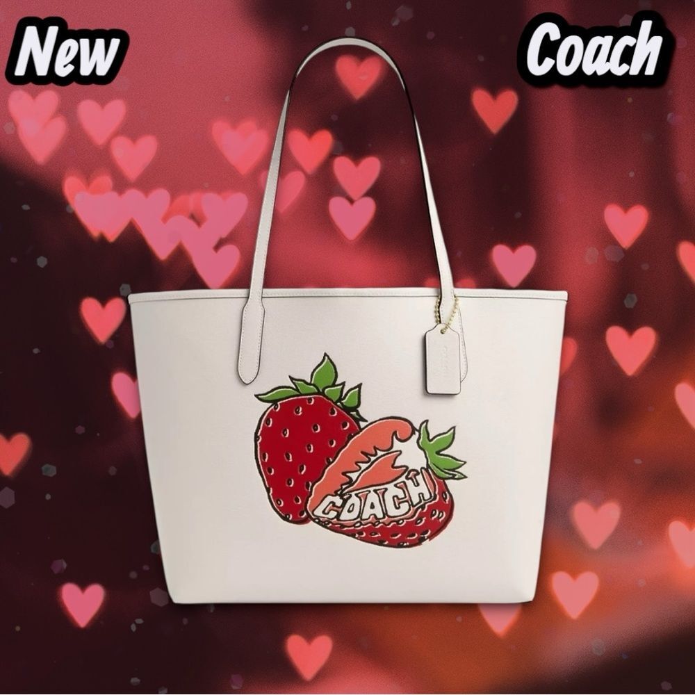 🔴New NWT Luxury Coach City Tote Bag Purse with Strawberry Graphic